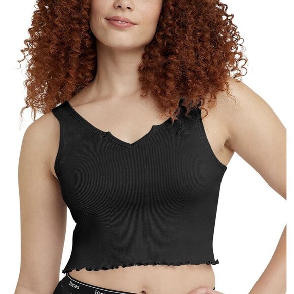 Hanes OG117 Womens Originals Cozywear Cropped Ribbed Tank Top L Large Black New - Picture 1 of 6